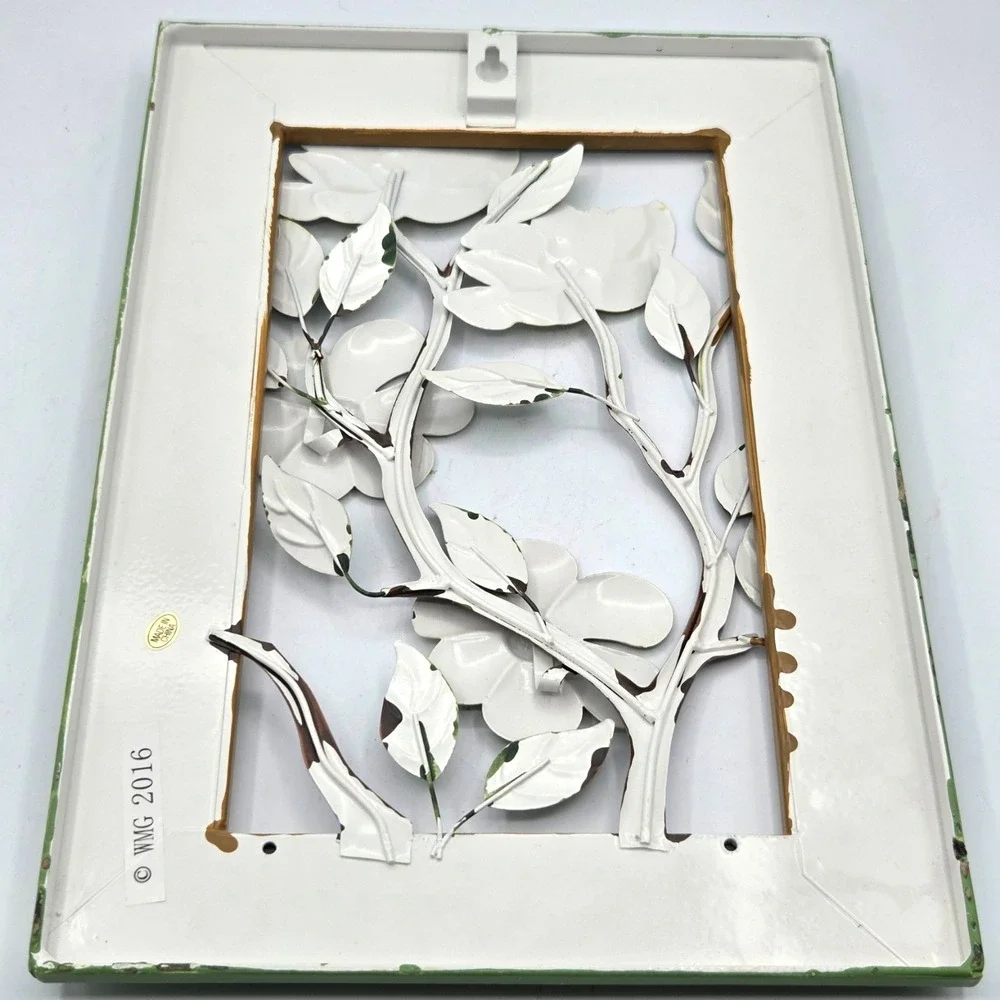 2pc Blooming White Magnolias 3-D Wall Sculptures Framed Metal Art Cottage Core